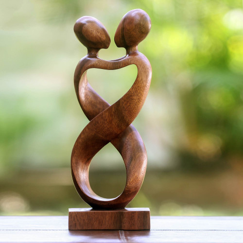 Romantic Wood Sculpture 'Heart to Heart'