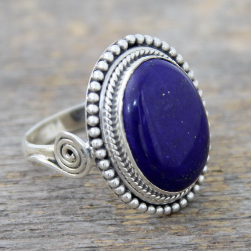 Sterling Silver Cocktail Ring with Lapis Lazuli from India 'Royal Blue Glow'