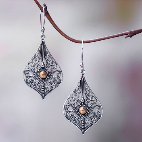 Vintage Style Sterling Silver Earrings with 18k Gold Accents 'Vintage Lace'