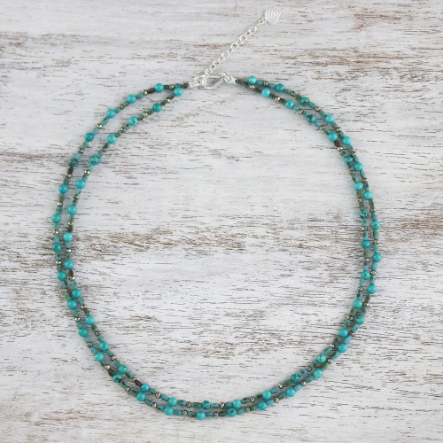 Thai Handcrafted Beaded Necklace with Silver Clasp 'Exotic Blue Allure'