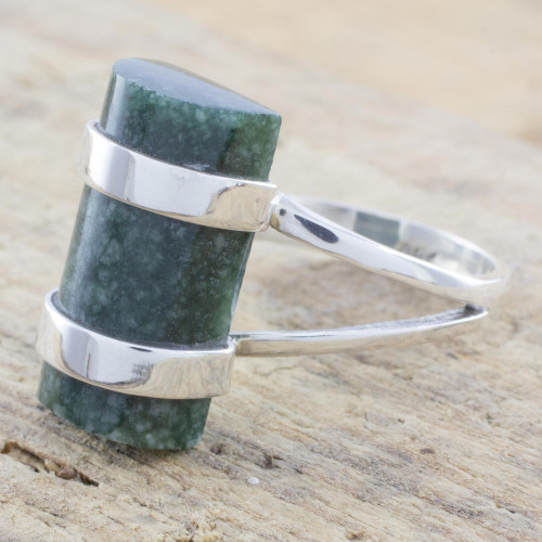 Artisan Crafted Sterling Silver and Jade Cocktail Ring 'Sweet Maya'