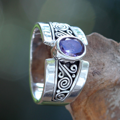 Artisan Crafted Sterling Silver Ring with Amethyst 'Purple Karma'