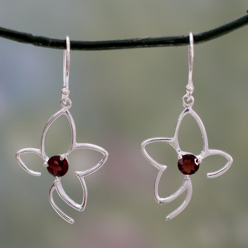 Handcrafted Sterling Flower Earrings with Garnets 'Sweet Flower'