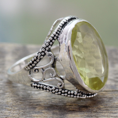 India Lemon Quartz Sterling Silver Cocktail Ring 'Lemon Crown'