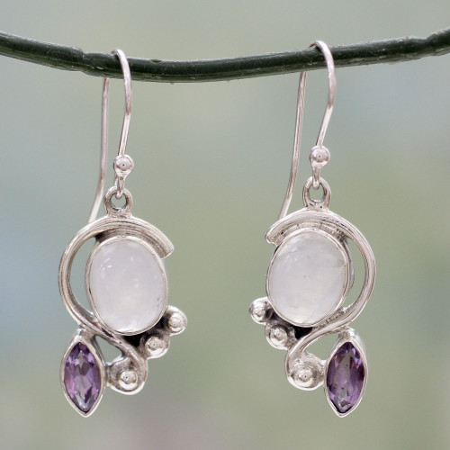 Rainbow Moonstone Earrings with Amethyst And Silver 'Yours Forever'