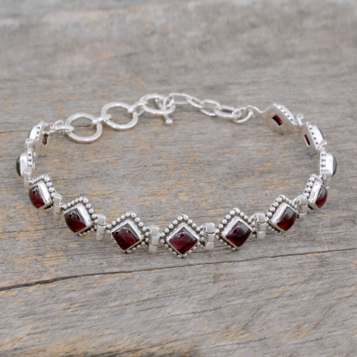 Red Garnet Artisan Crafted India Silver Tennis Bracelet 'Deep Red Diamonds'