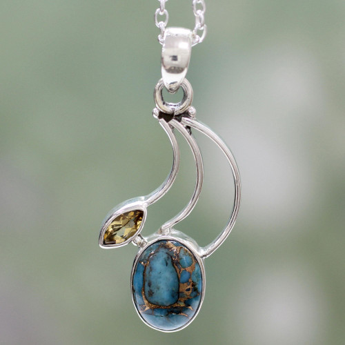 Citrine Silver Necklace with Composite Turquoise 'Modern Mystique'