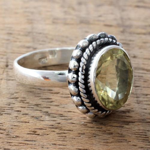 Fair Trade Artisan Jewelry Lemon Quartz and Silver Ring 'Enamored by Sunshine'