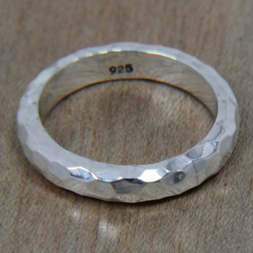 Handcrafted Balinese Sterling Silver Band Ring 'Silver Mosaic'