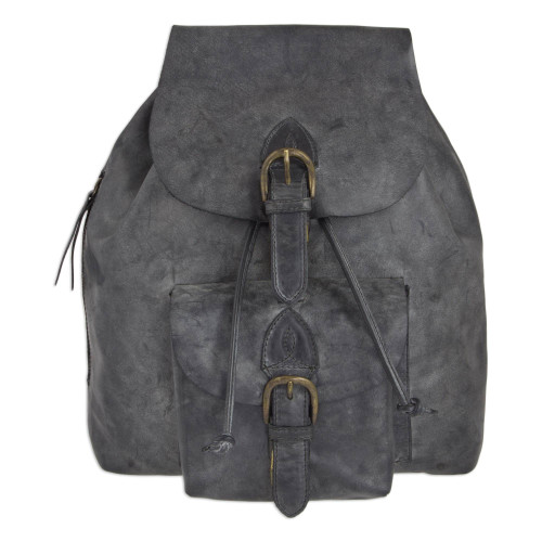 Weathered Charcoal Leather Handcrafted Men's Backpack 'Weathered Charcoal'