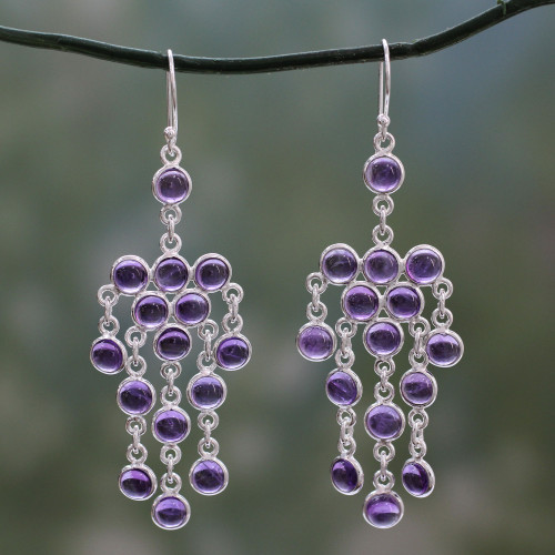 Sterling Silver Chandelier Earrings with Amethyst Cabochons 'Ecstatic Purple'