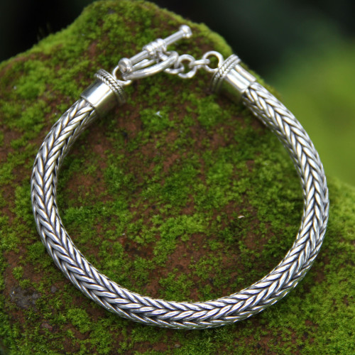 Men's Sterling Silver Chain Bracelet 'Lives Entwined'