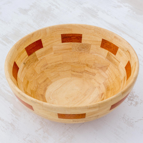 Mahogany and Palo Blanco Wood Bowl Crafted by Hand 'Segments'