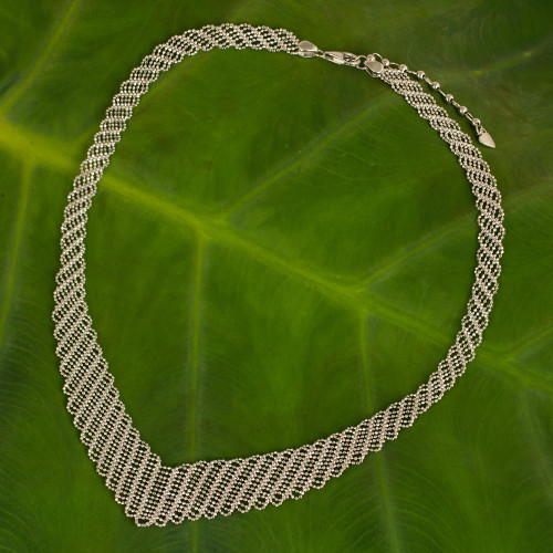 Woven Net Style Sterling Silver 925 Collar Necklace 'Precious Weave'