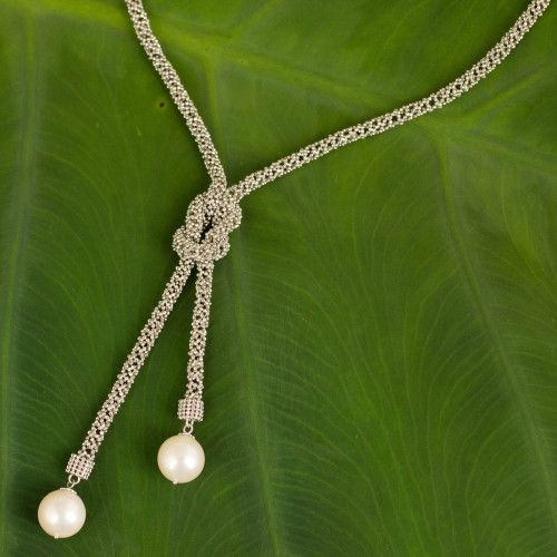 Unique Lariat Necklace with Cultured Pearls and Silver 'Lovely Lasso'