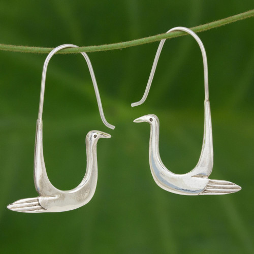 Handmade Sterling Silver Bird Earrings 'Silver Dove'