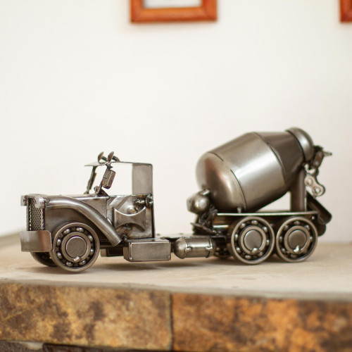 Recycled Auto Part Rustic Cement Mixer Sculpture from Mexico 'Rustic Cement Mixer'