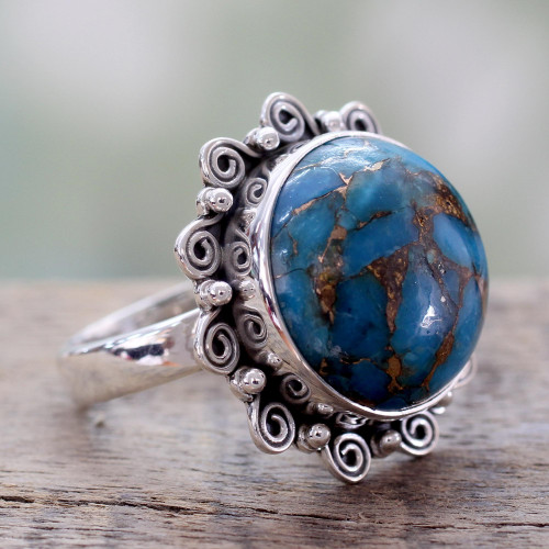 Indian Blue Composite Turquoise on Sterling Silver Ring 'Solar Blues'