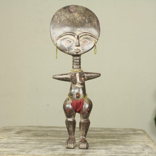 Fair Trade African Hand Carved Wood Fertility Doll Figurine 'Fante Fertility Doll III'