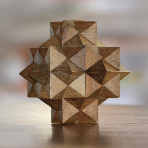 Challenging Teak Wood Mini Puzzle from Javanese Artisan '3D Star'