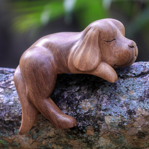 Sleeping Cocker Spaniel Puppy Sculpture Carved in Wood 'Sleepy Cocker Spaniel'