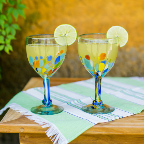 Hand Blown Colorful 8 oz Wine Glasses Set of 6 'Confetti Festival'