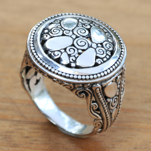 Contemporary Design Sterling Silver Cocktail Ring from Bali 'River Stones'