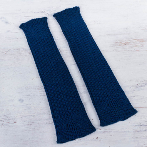 100 Alpaca Leg Warmers Knitted in Navy Blue 'Navy Blue Winter Dancer'