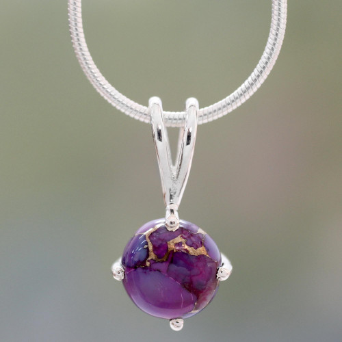 Purple Composite Turquoise Pendant Necklace in 925 Silver 'Purple Storm'