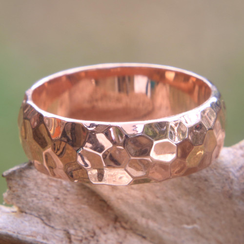 Textured 18k Rose Gold Plated Sterling Silver Band Ring 'Rose Mosaic'