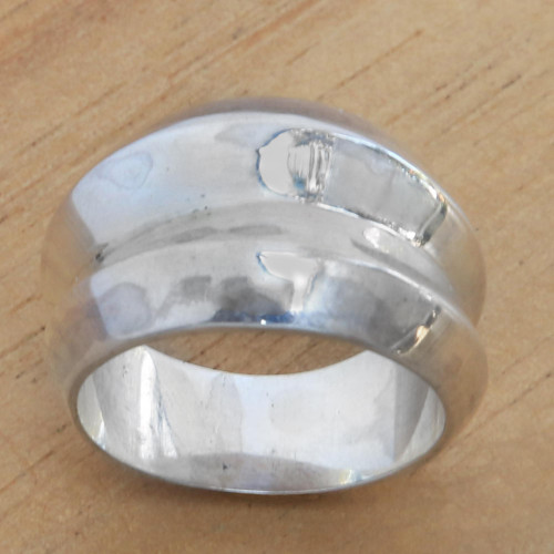 Wide Sterling Silver Contemporary Band Ring 'Modern Moonbeams'
