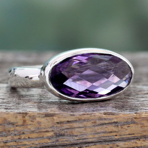 Three Carat Amethyst Cocktail Ring in Sterling Silver 'Purple Crown'