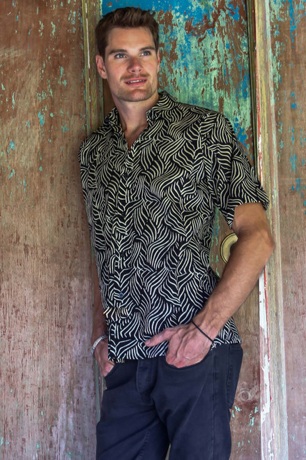 Men's Cotton Batik Button Down Short Sleeve Shirt 'Bedeg'