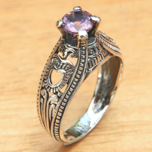 Balinese Amethyst Solitaire with Sterling Silver Cutouts 'Sukawati Orchid'