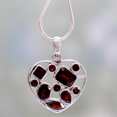 Garnet Heart Necklace Artisan Crafted Birthstone Jewelry 'My Love'