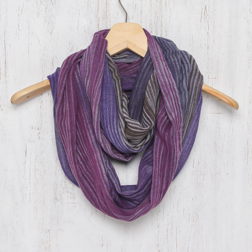 Colorful 100 Cotton Hand Woven Infinity Scarf from Thailand 'Radiant Horizon'