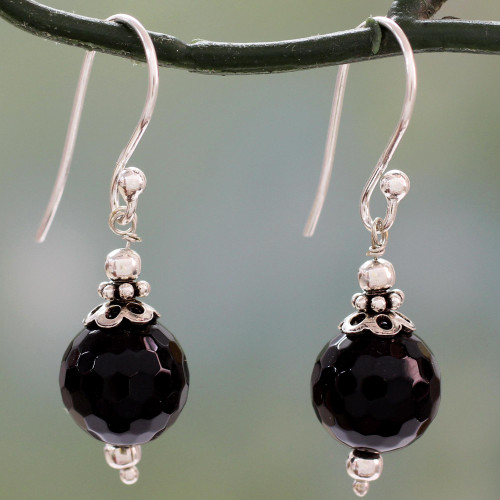 Artisan Crafted Sterling Silver Earrings with Black Onyx 'Glorious Black'