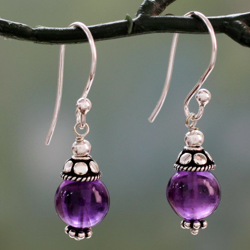 Sterling Silver Dangle Earrings with Petite Amethyst Globes 'Royal Discretion'