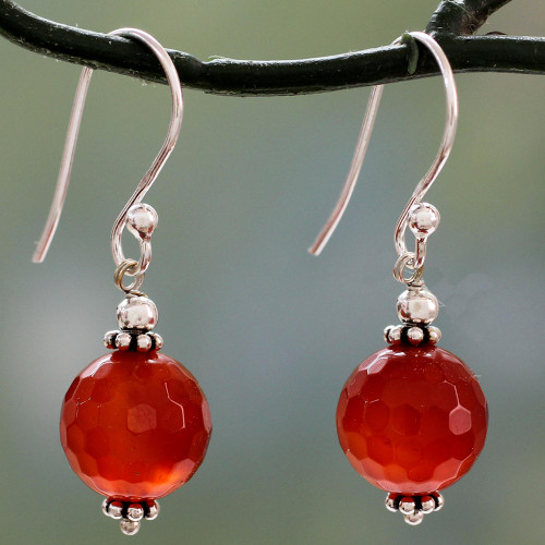 Faceted Carnelian Dangle Earrings with Sterling Silver 'Glorious Sunset'