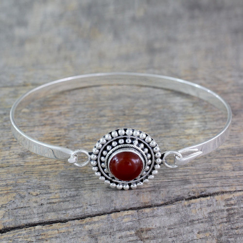 Handcrafted Carnelian and Sterling Silver Bangle Bracelet 'Passionately'