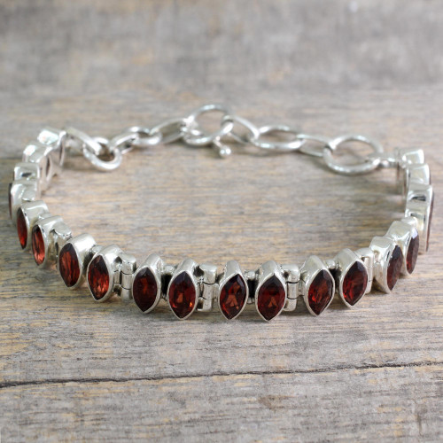 Garnet and Silver Tennis Bracelet Handcrafted in India 'Red Marquise'