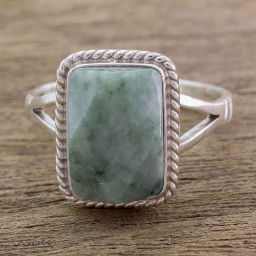 Guatemala Handcrafted Sterling Silver and Faceted Jade Ring 'Green Nuances'