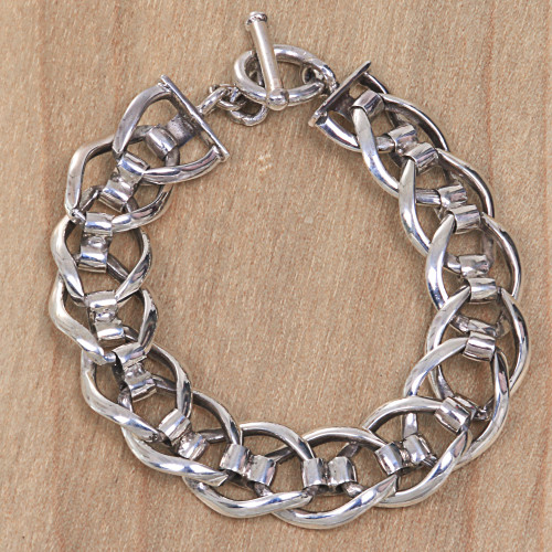 Hand Crafted Men's Sterling Silver Bracelet from Bali 'Brotherhood'