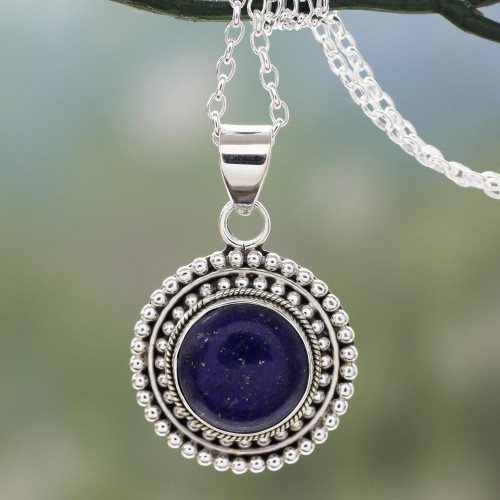 Artisan Crafted Lapis Lazuli and Sterling Silver Necklace 'Royal Sunset'