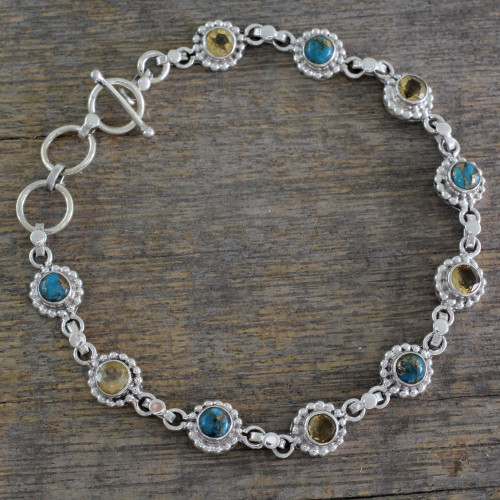 Indian Sterling Silver Jewelry with Citrine and Turquoise 'Petite Flowers'