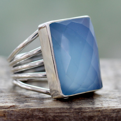 Artisan Crafted Chalcedony and Sterling Silver Cocktail Ring 'Sky Reflection'