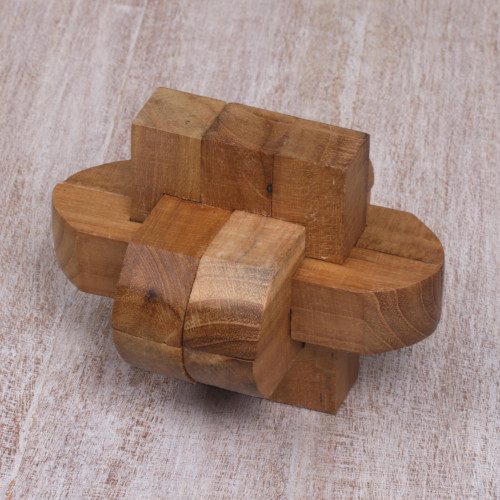 Artisan Crafted Upcycled Teak Wood Puzzle from Java 'Focus'