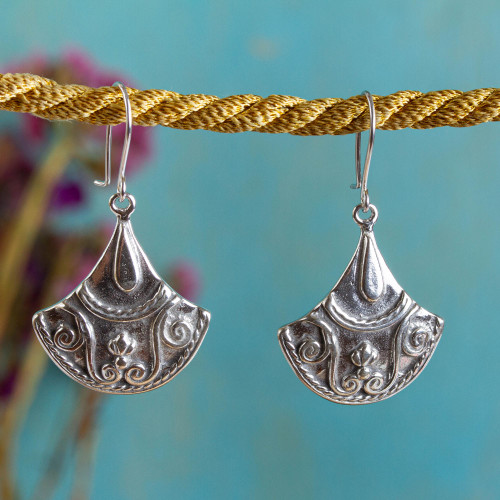 Colonial Inspired Mexican Sterling Silver Dangle Earrings 'Colonial Fan'