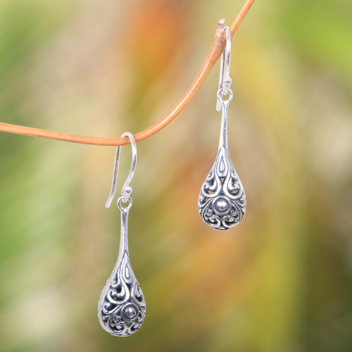 Sterling Silver Handmade Dangle Earrings from Bali 'Maraca'