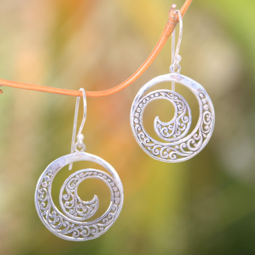 Original Balinese Earrings Handcrafted of Sterling Silver 'Ferns in Moonlight'